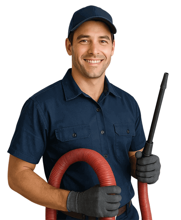 Stafford TX Air Ducts Cleaning technician holding HVAC tools and smiling