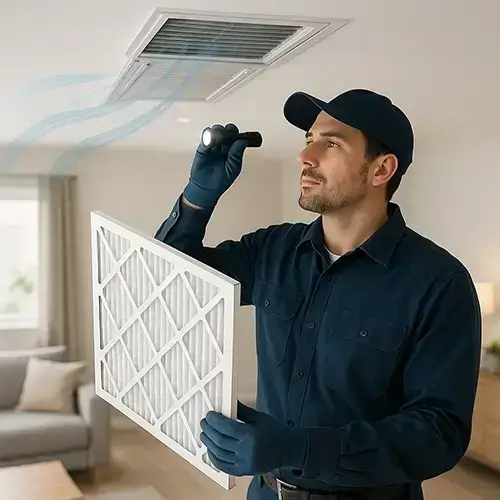 Stafford TX air duct cleaning technician providing same day HVAC service for fresh, healthy indoor air